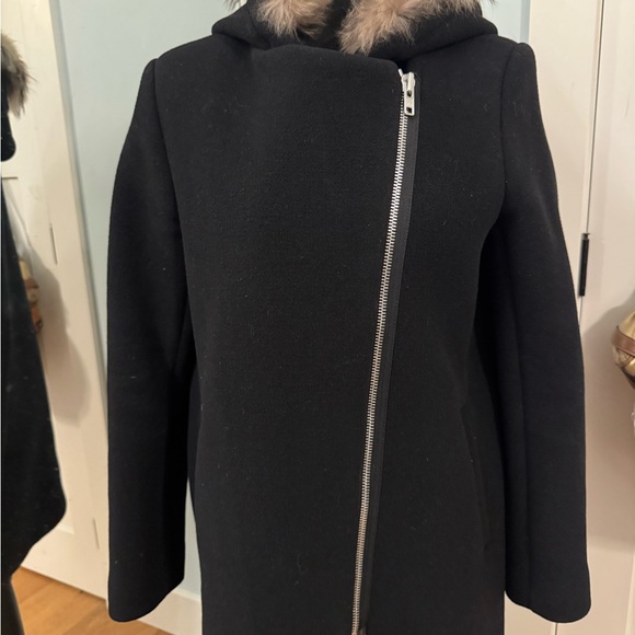 Women's Black Coat with Fur Trim - Picture 2 of 6